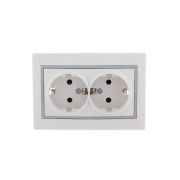 Розетка 2-м СП Mira 16А IP20 с заземл. с сер. вставкой керамика бел. LEZARD 701-0215-127